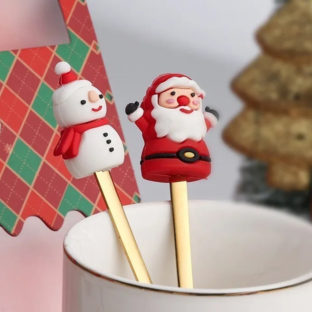 6Pcs Christmas Cake Dessert Coffee Stainless Steel Spoon Fruit Fork