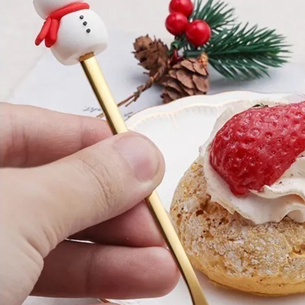 6Pcs Christmas Cake Dessert Coffee Stainless Steel Spoon Fruit Fork
