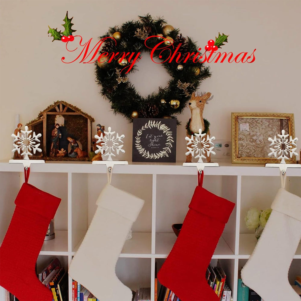Snowflake Christmas Stocking Holders Metal Mantel Stocking Hangers