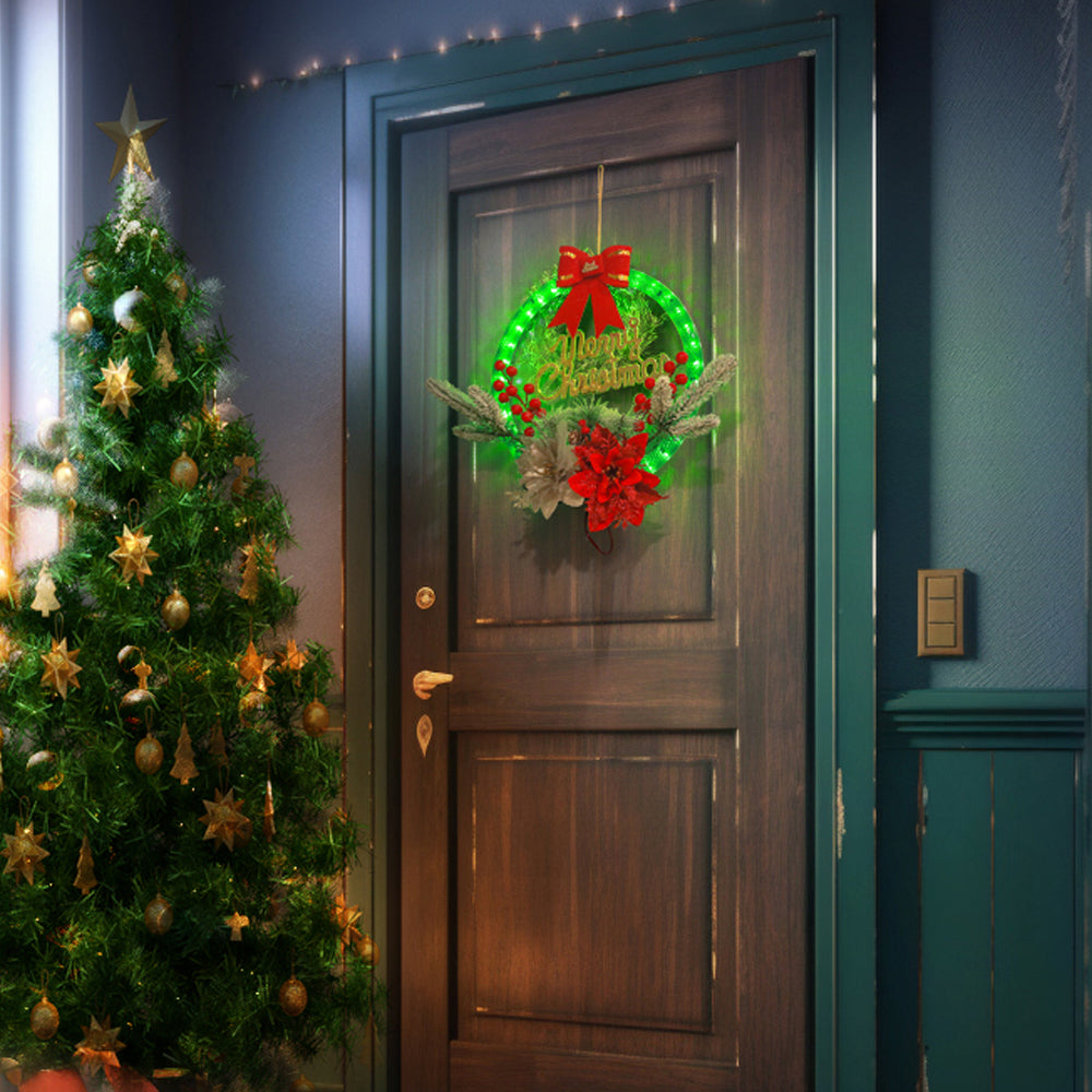 Christmas Wreath Light Dual Power Mode Hanging Christmas Garland Lights Xmas Decor