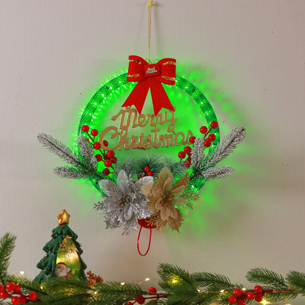 Christmas Wreath Light Dual Power Mode Hanging Christmas Garland Lights Xmas Decor