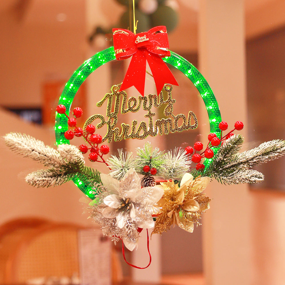 Christmas Wreath Light Dual Power Mode Hanging Christmas Garland Lights Xmas Decor