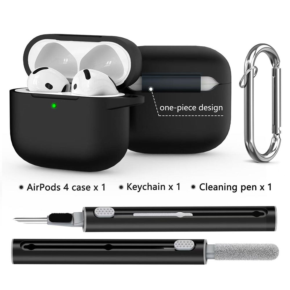 Compatible with Apple Airpods 4 Silicone Full Case Keychain and Cleaner Kit
