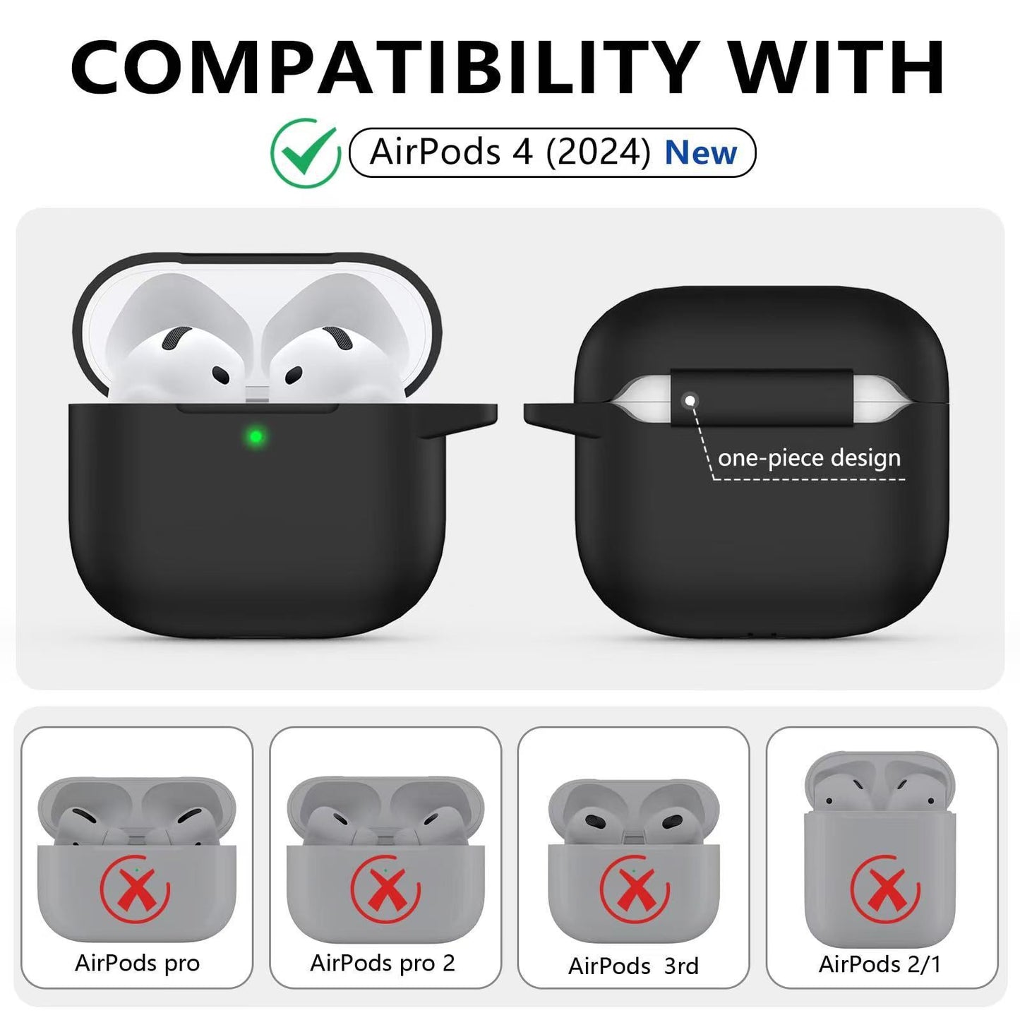 Compatible with Apple Airpods 4 Silicone Full Case Keychain and Cleaner Kit