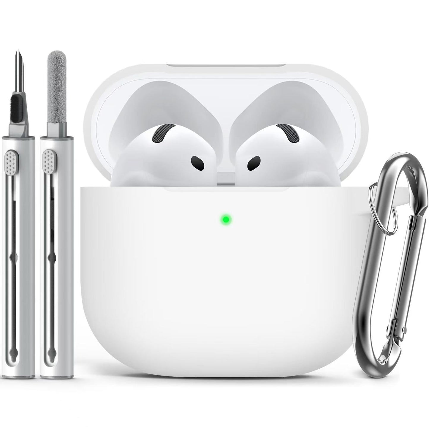 Compatible with Apple Airpods 4 Silicone Full Case Keychain and Cleaner Kit