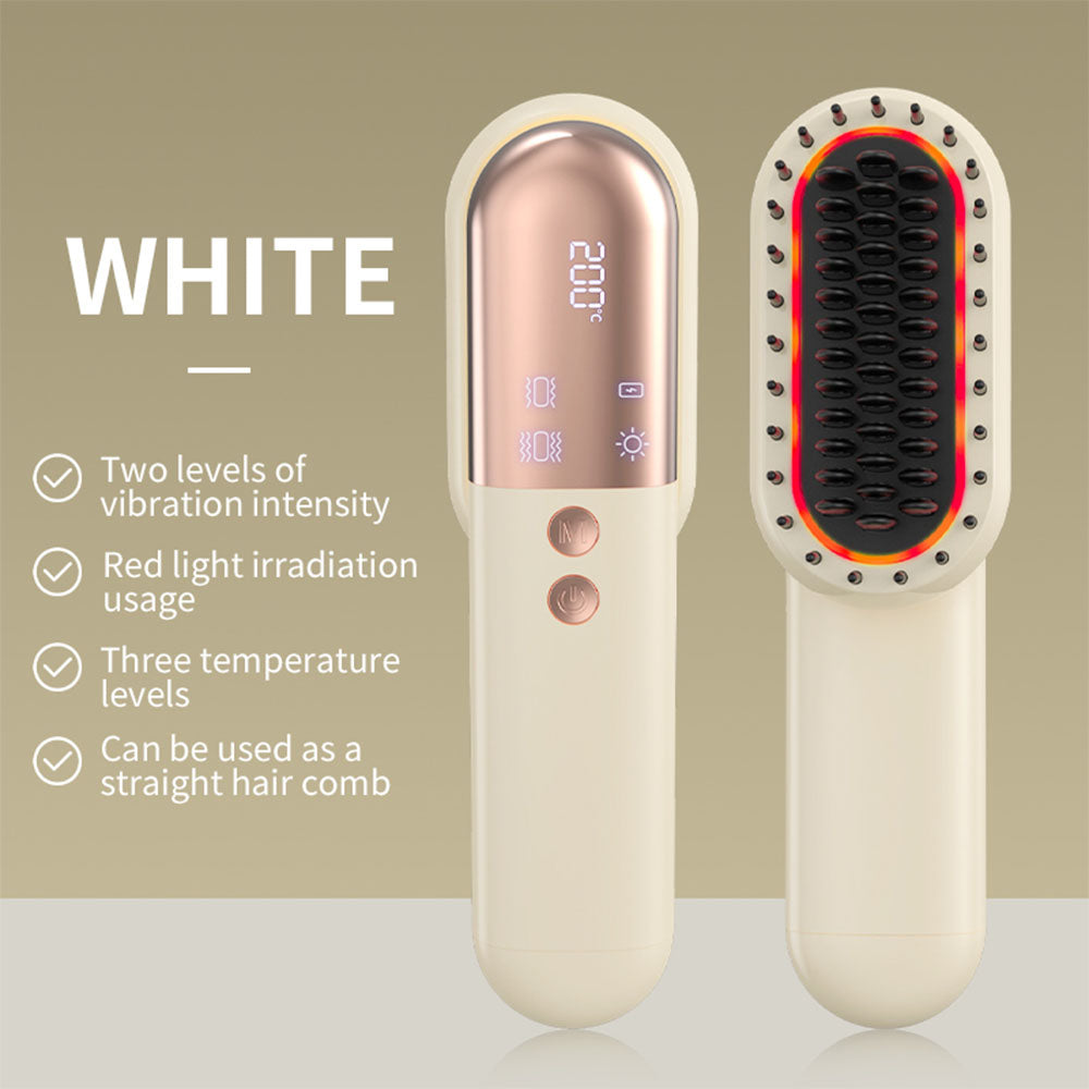 Wireless Hair Straightener Brush with Vibration Red Light
