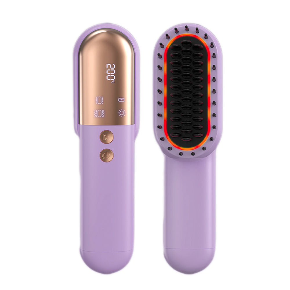 Wireless Hair Straightener Brush with Vibration Red Light