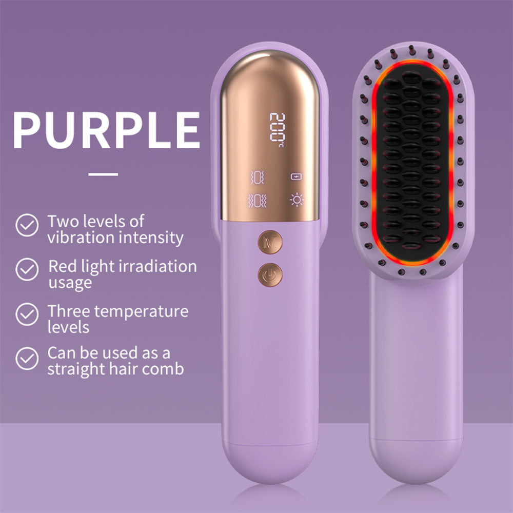Wireless Hair Straightener Brush with Vibration Red Light