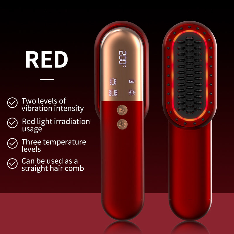 Wireless Hair Straightener Brush with Vibration Red Light