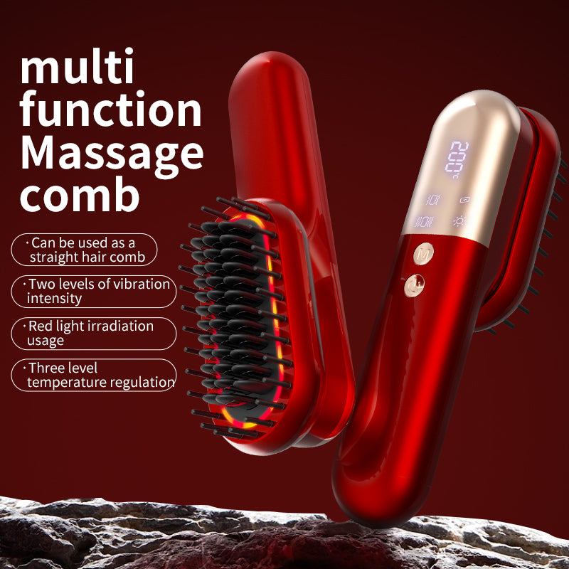 Wireless Hair Straightener Brush with Vibration Red Light