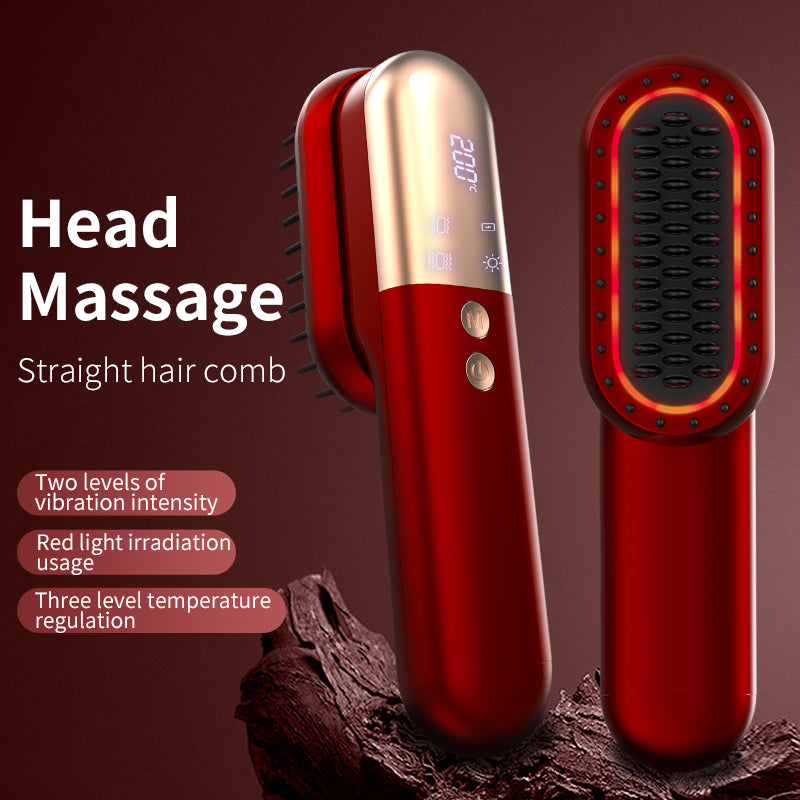 Wireless Hair Straightener Brush with Vibration Red Light