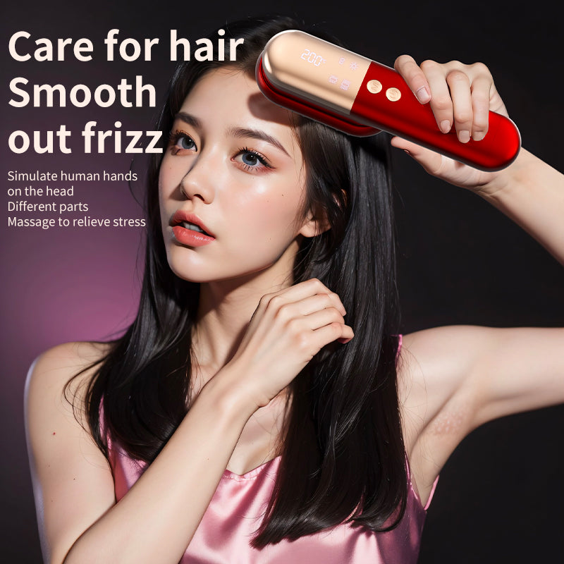 Wireless Hair Straightener Brush with Vibration Red Light