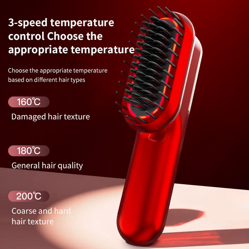 Wireless Hair Straightener Brush with Vibration Red Light