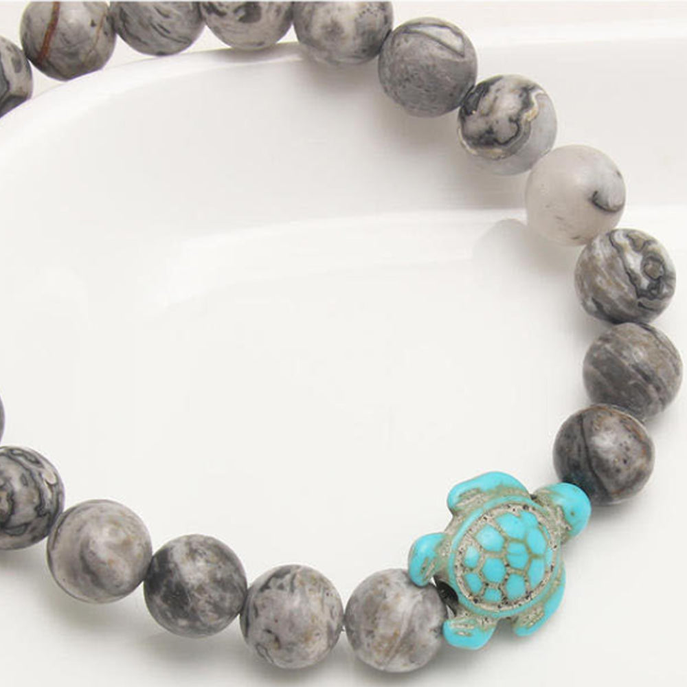2Pcs Turquoise Turtle Charm Wish Bracelet Friendship Bracelet for Women and Men