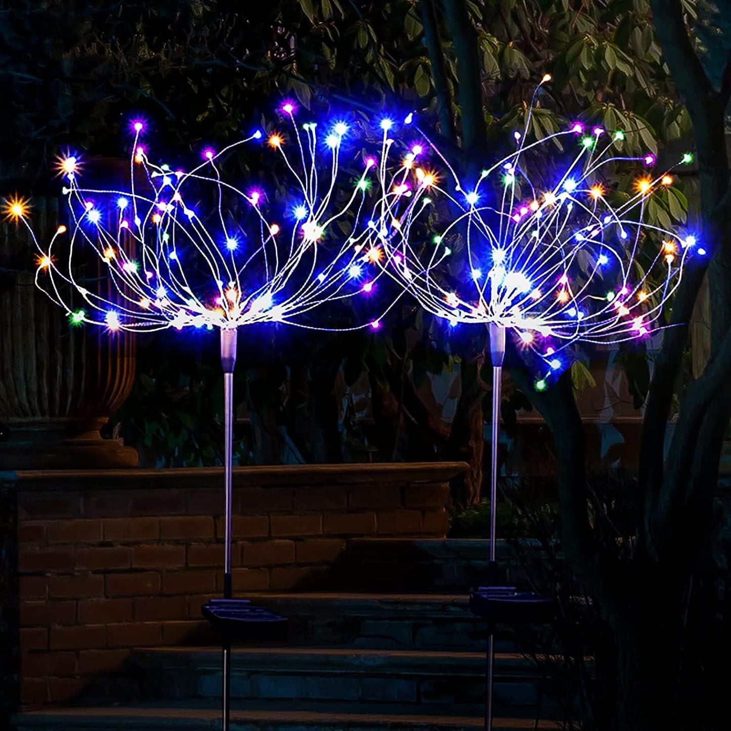 2Pcs 2 mode 120 LED Solar Dandelion Fireworks Lamp