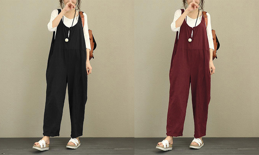 Women Cotton Slip in Relaxed Dungarees Overalls Jumpsuit