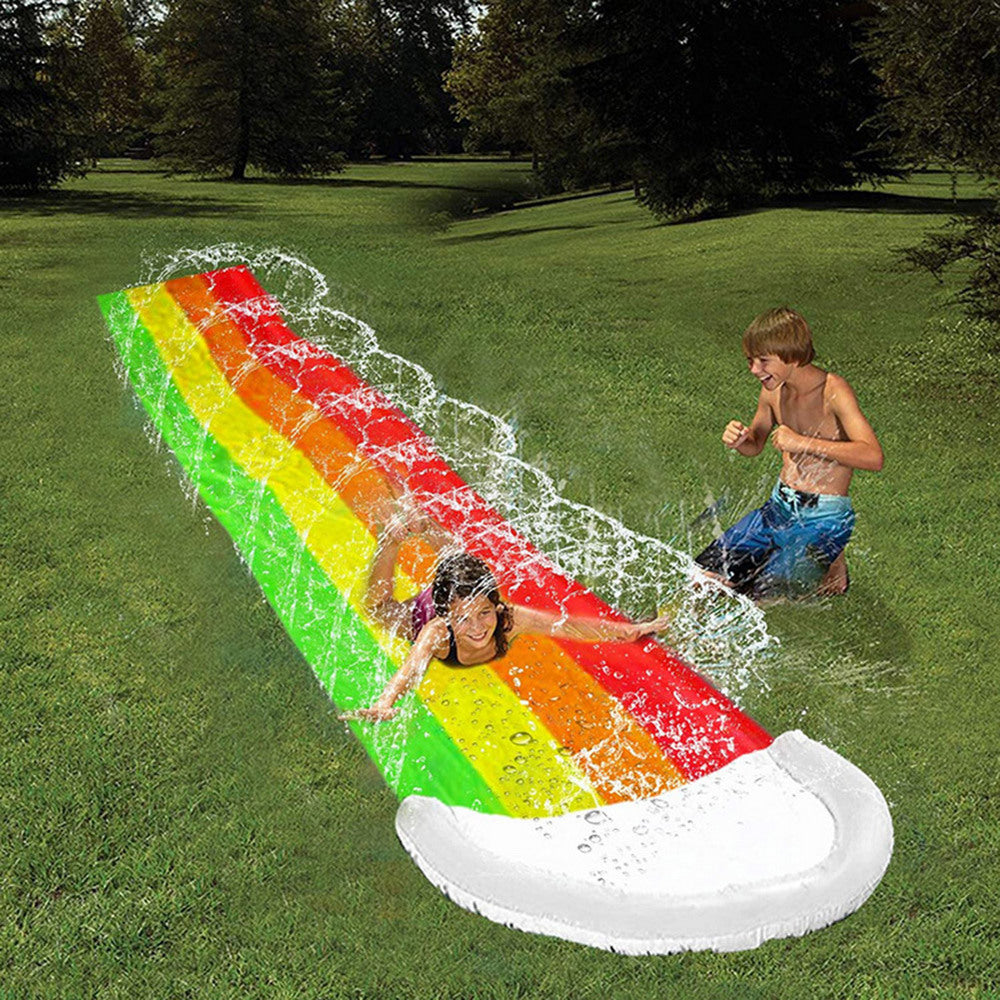 Lawn Water Slides Rainbow Slip Slide with Spraying and Crash Pad