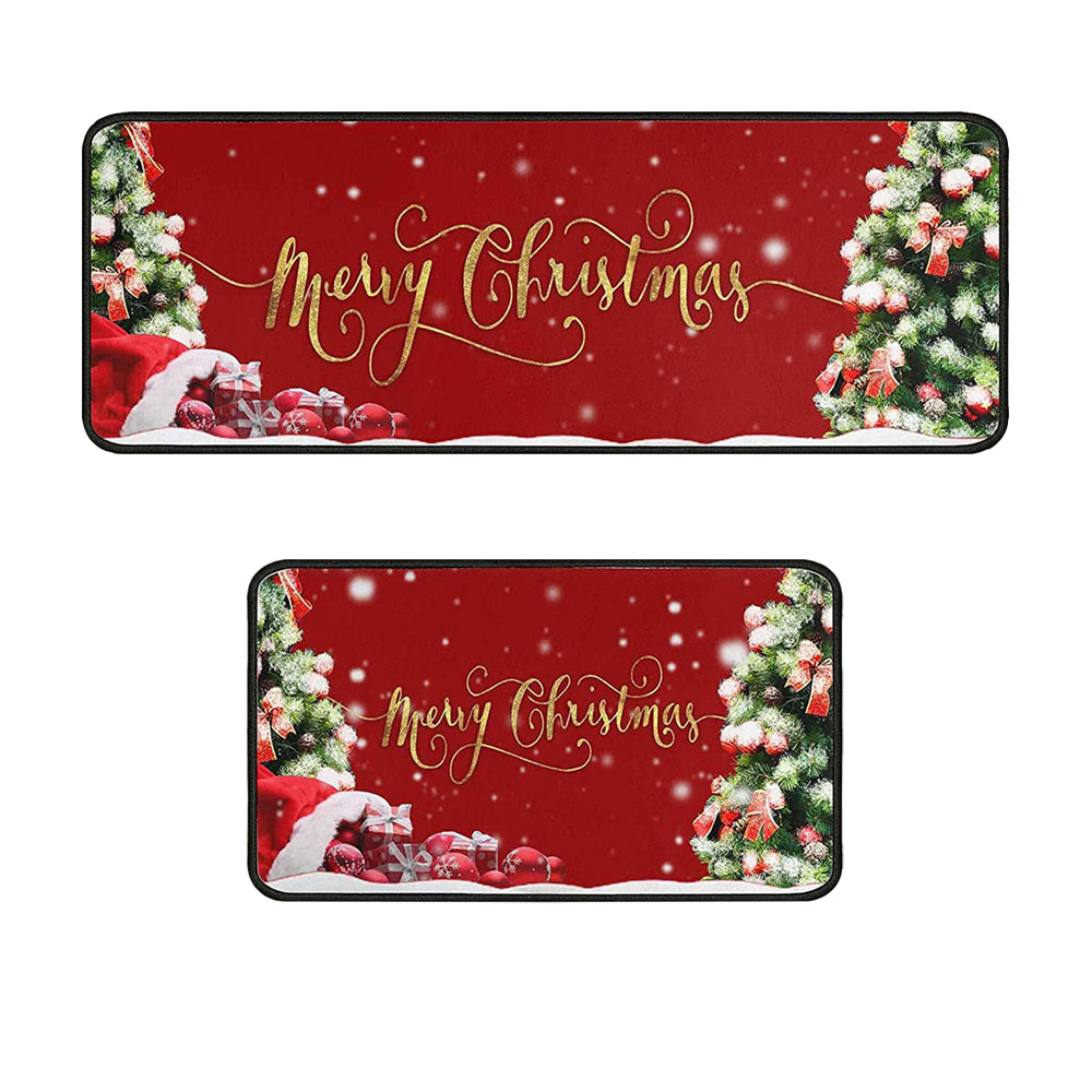 2Pcs 40X60+40X110CM Christmas Kitchen Washable Floor Mat-Merry Christmas