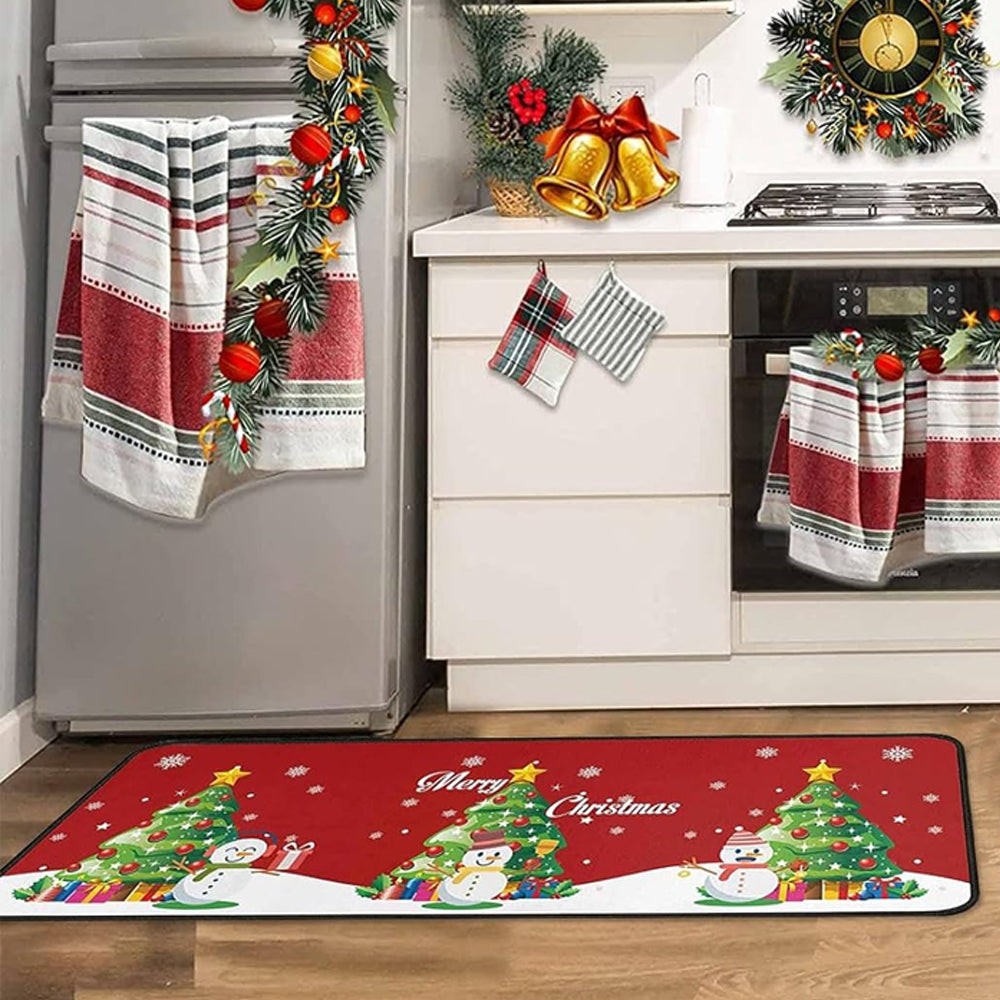 2Pcs 40X60+40X110CM Christmas Kitchen Washable Floor Mat-Christmas Tree