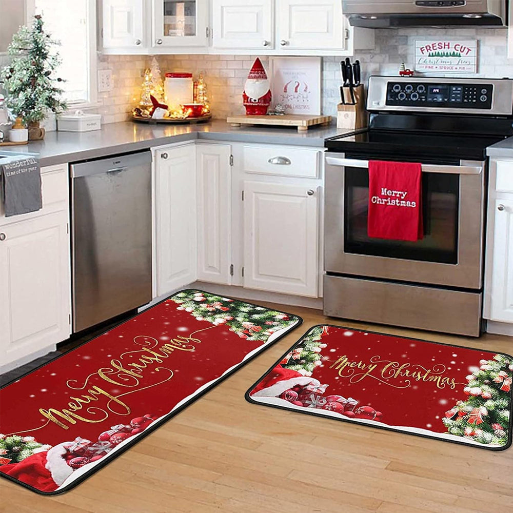 2Pcs 40X60+40X110CM Christmas Kitchen Washable Floor Mat-Merry Christmas