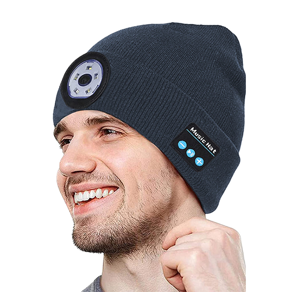 Wireless Bluetooth Beanie Hat with Head Light Wireless Stereo Headphone