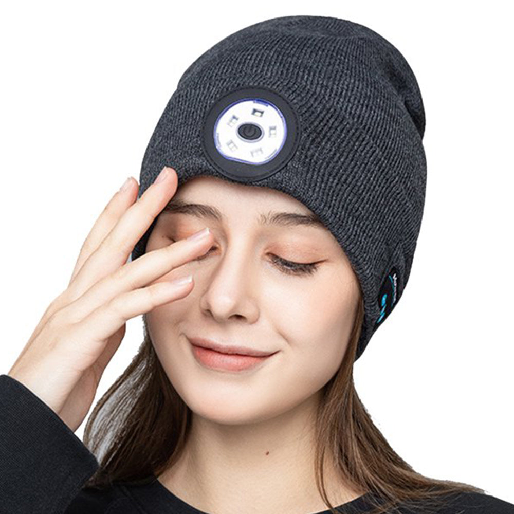 Wireless Bluetooth Beanie Hat with Head Light Wireless Stereo Headphone