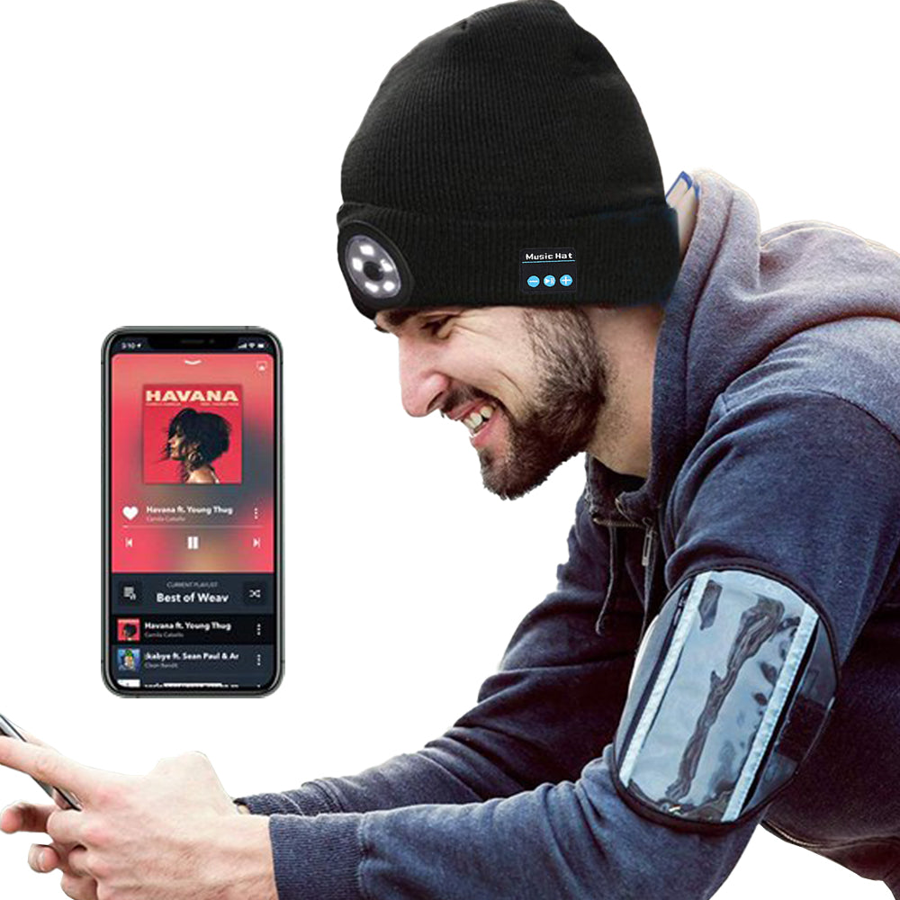 Wireless Bluetooth Beanie Hat with Head Light Wireless Stereo Headphone
