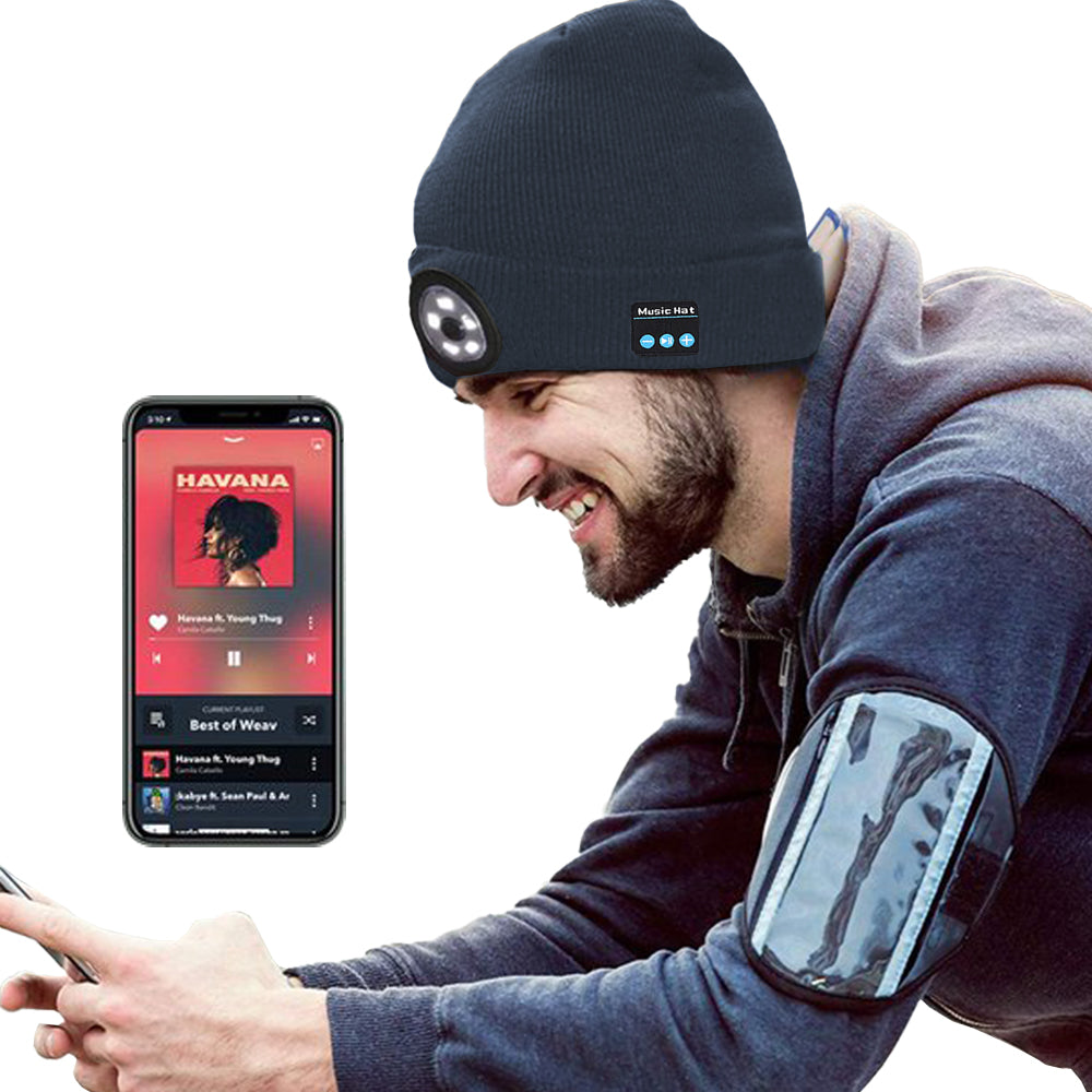 Wireless Bluetooth Beanie Hat with Head Light Wireless Stereo Headphone