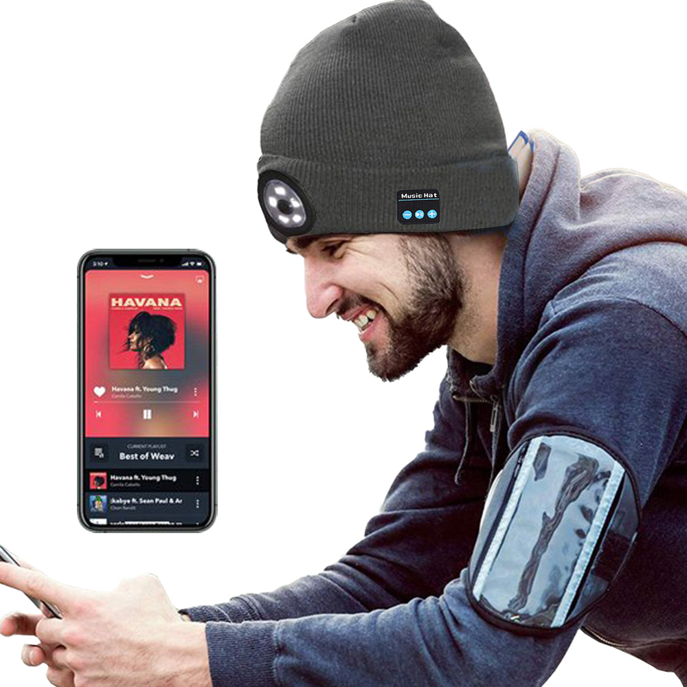 Wireless Bluetooth Beanie Hat with Head Light Wireless Stereo Headphone