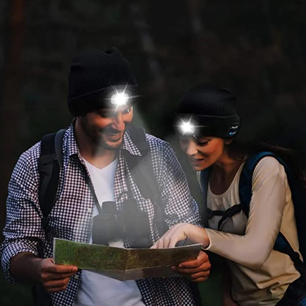 Wireless Bluetooth Beanie Hat with Head Light Wireless Stereo Headphone