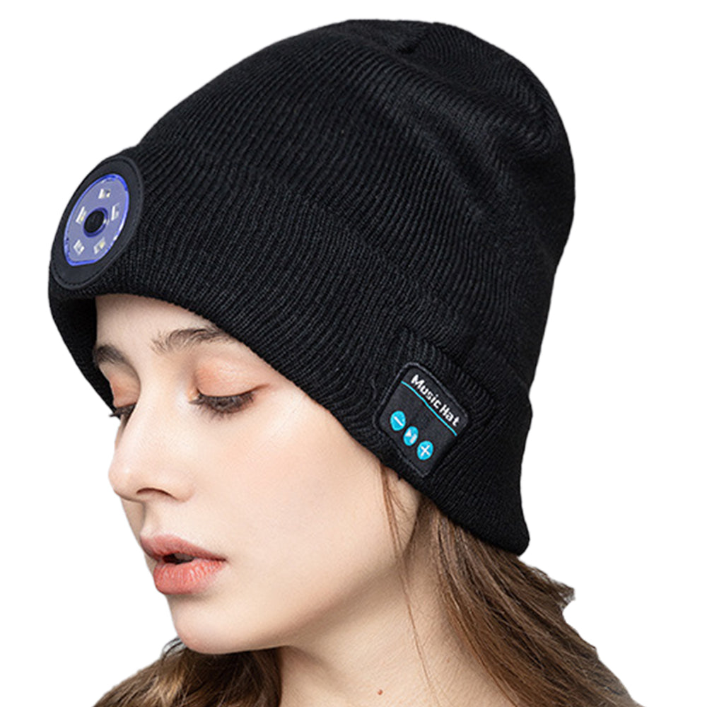 Wireless Bluetooth Beanie Hat with Head Light Wireless Stereo Headphone
