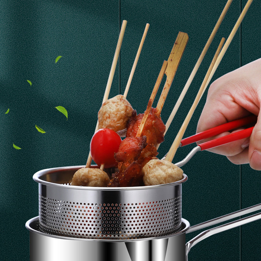 Stainless Steel Deep Fryer Pot with Strainer Basket and Tong