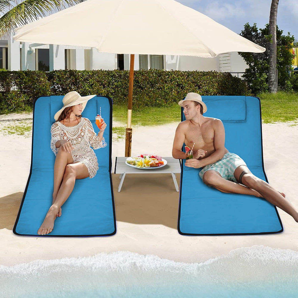 Camping Folding 5 Position Adjustable Beach Chairs with Backrest and Storage