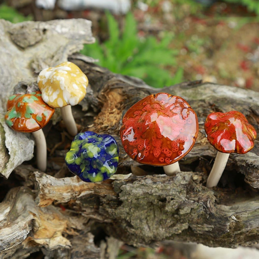 4pcs Ceramic Mushroom Statue Small Mushroom Potted Plant Decoration for Garden Yard Lawn Ornaments