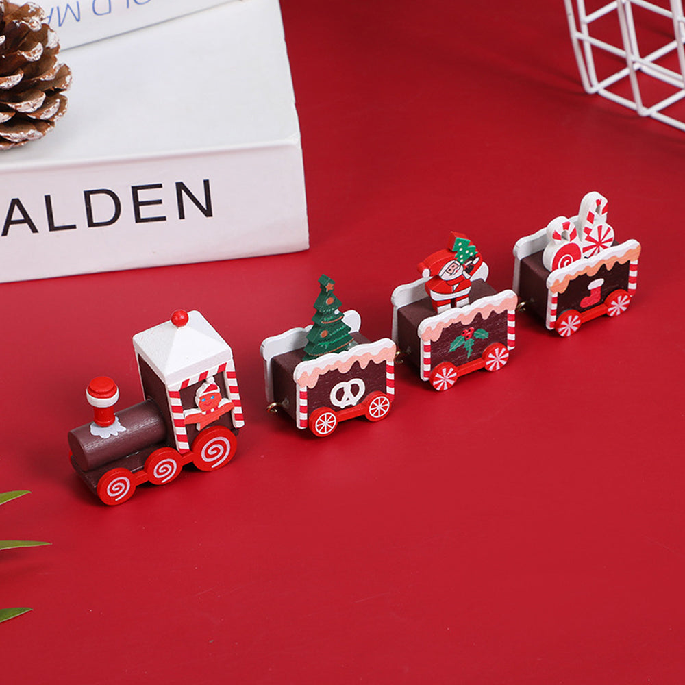 2Pcs DIY Christmas Train Painted Wooden Mini Xmas Decoration for Festival Decor