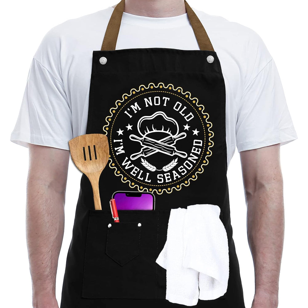 Kitchen Letters Printed Adjustable Cooking Aprons with 3 Pockets-I'm Not Old