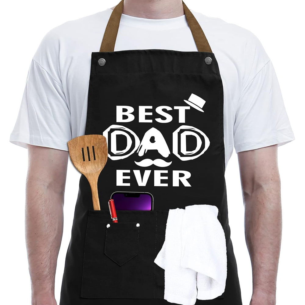 Kitchen Letters Printed Adjustable Cooking Aprons with 3 Pockets-Best Dad Ever