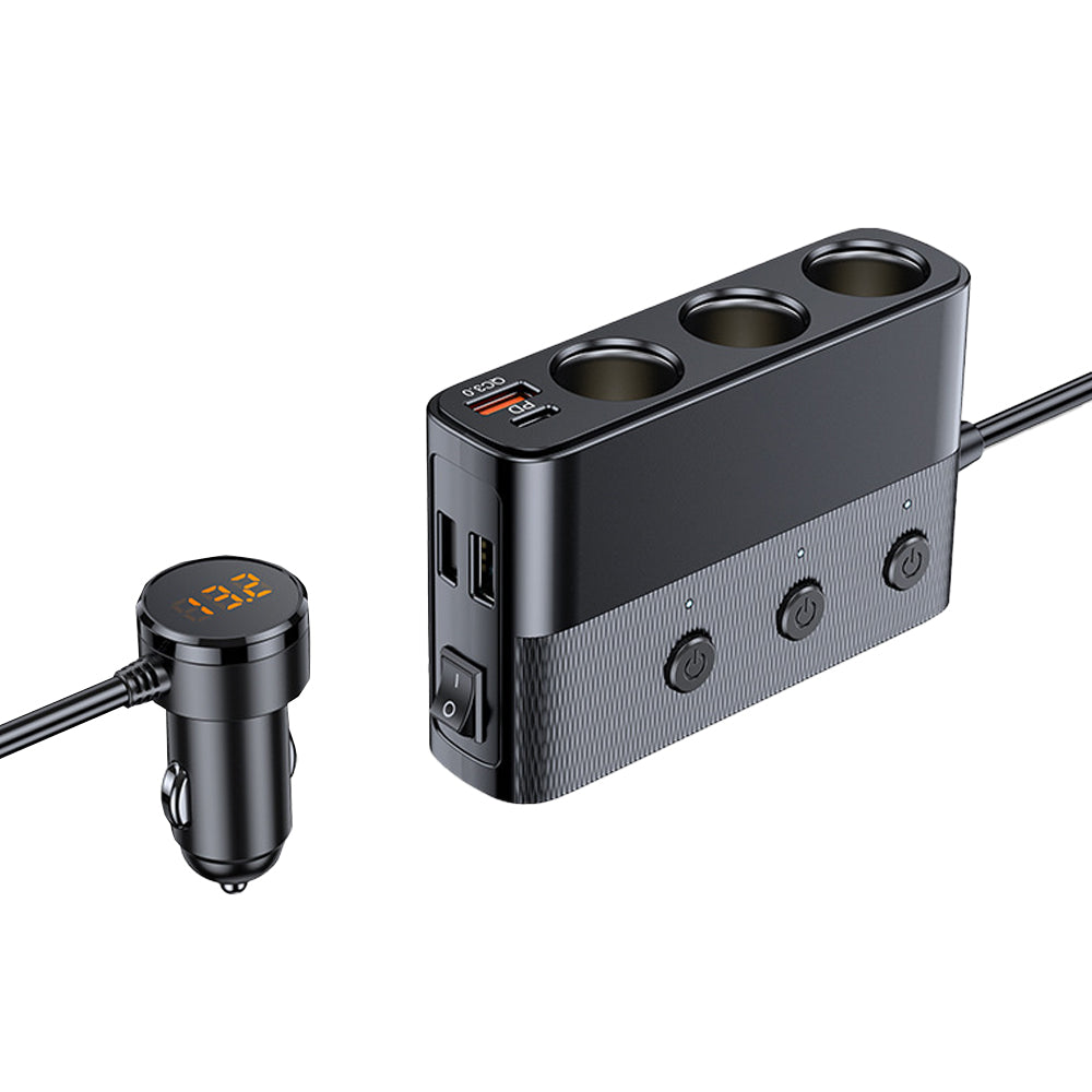 128W Car USB Charger Adapter with ON-OFF Switch QC 3.0 PD Fast Type-c Car Charging