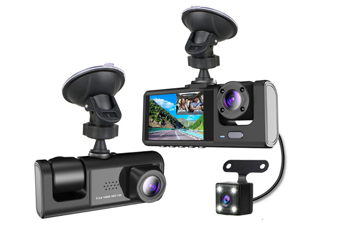 Front and Rear Inside 3 Channel Car Dash Cam with 32GB Card