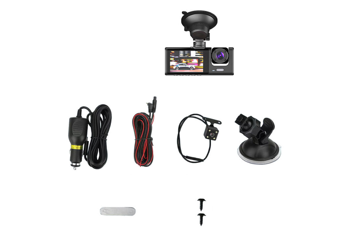 Front and Rear Inside 3 Channel Car Dash Cam with 32GB Card