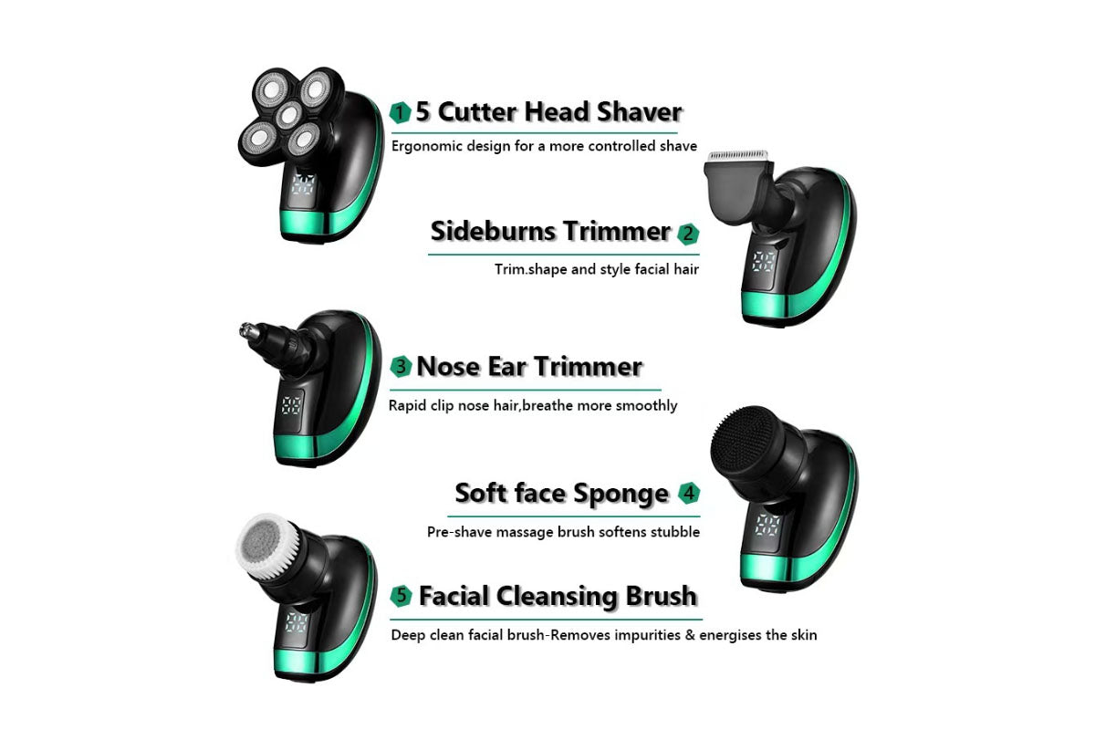 Detachable Head Shavers for Men 5 in 1 Electric Waterproof Digital Display Razor Wet/Dry Bald Head Shavers