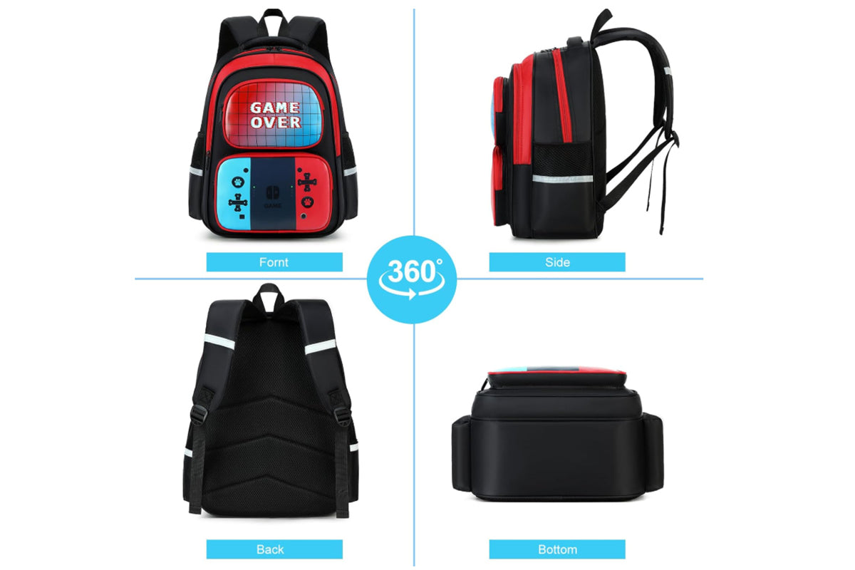 3Pcs Gamer School Backpack with Lunch Box and Pencil Case