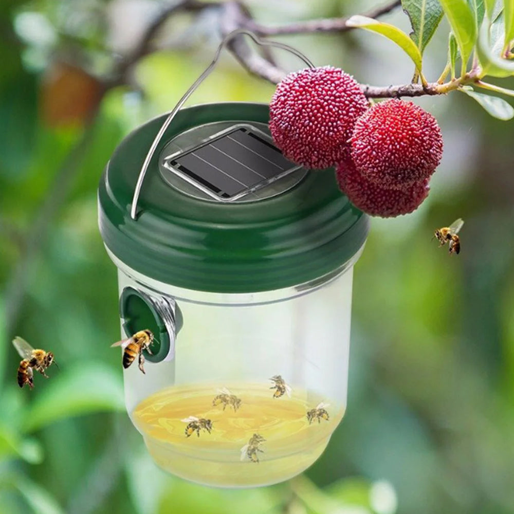 2pcs Solar Wasp Trap with Light Outdoor Hanging for Hunting Wasps Bees Insects