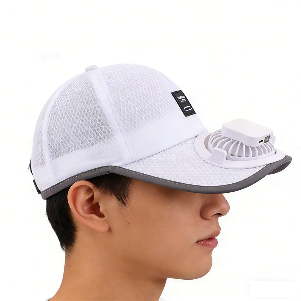 Solar and USB Rechargeable Baseball Hat with Built-in Fan