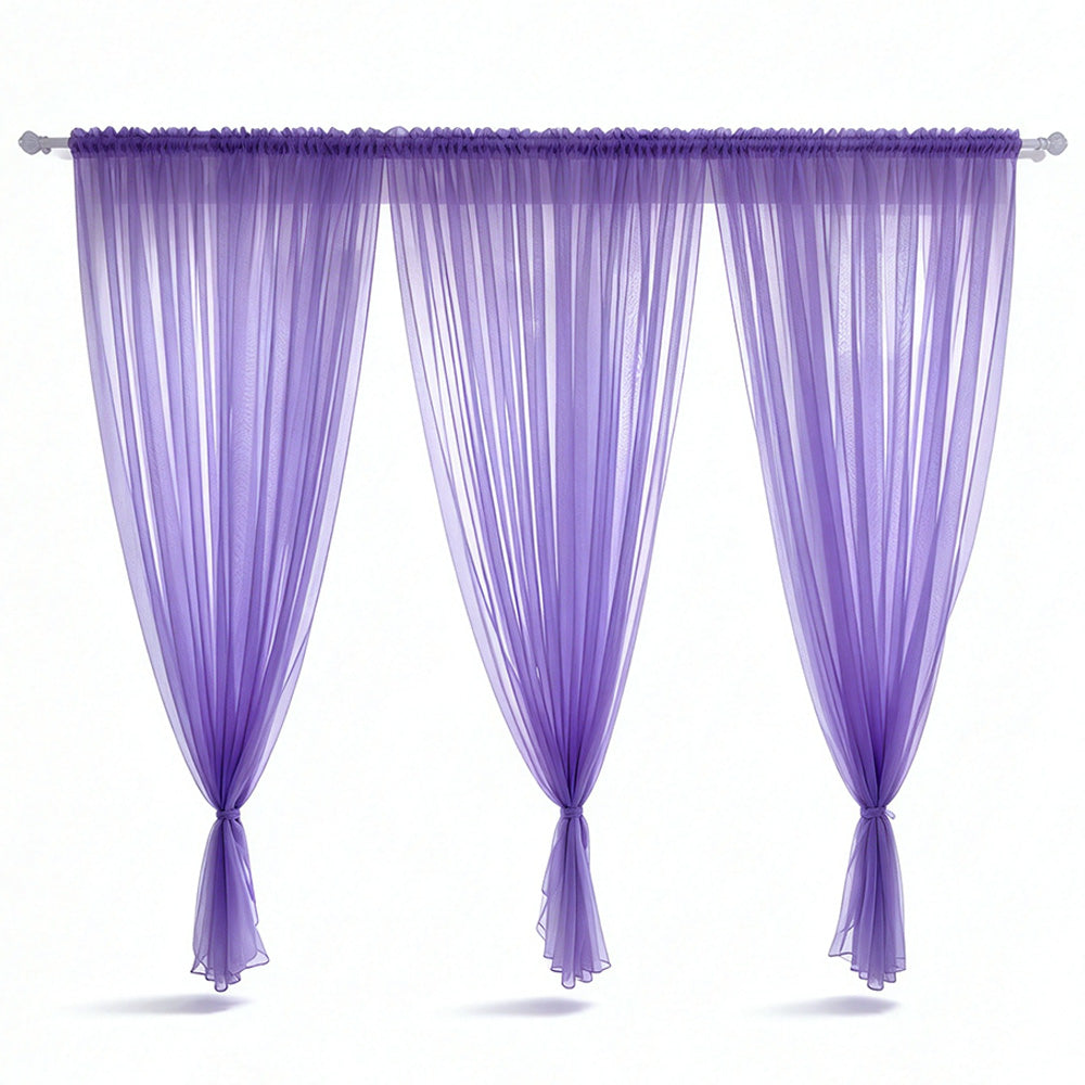 3 Piece Polyester Sheer Rod Pocket Curtains for Window Door Room Divider