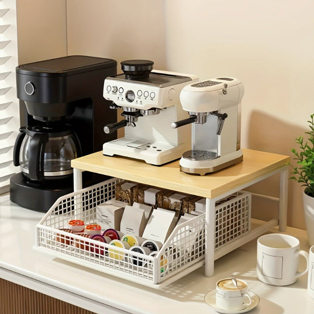 Kitchen Countertop Riser Storage Rack with Pull Out Drawer Basket