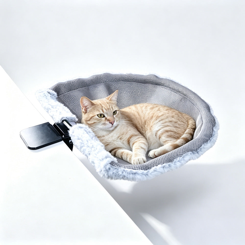 Desk Mounted Reversible Cat Hammock with Steel Frame in Gray