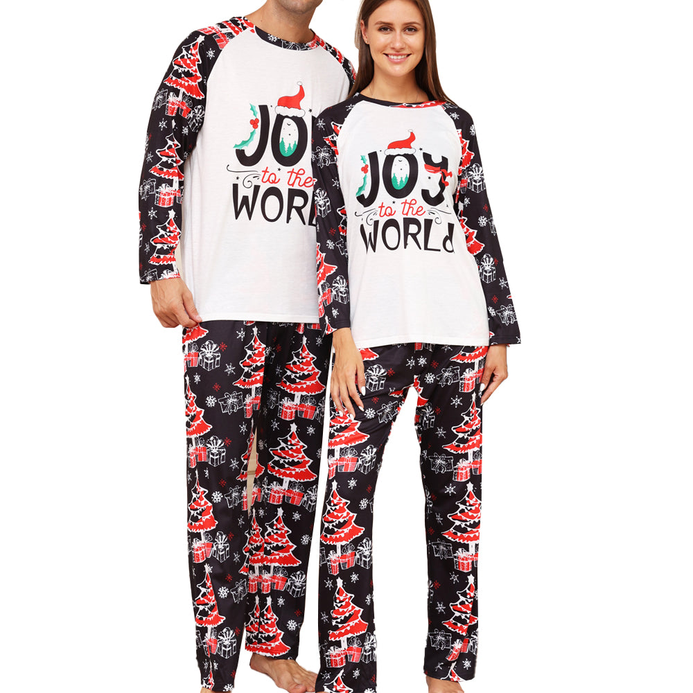 Family Matching Outfits Christmas Tree Snowflake Letter Printed Long Sleeve Pyjama Set