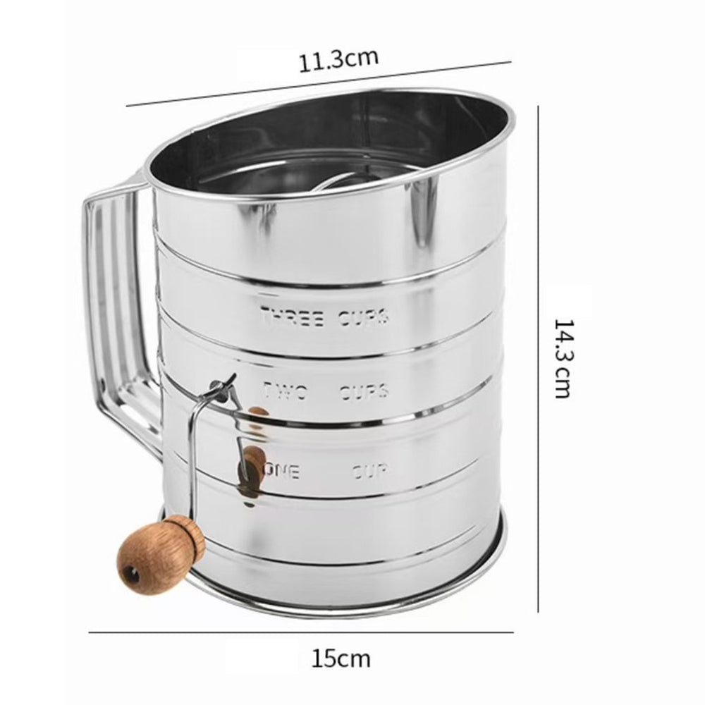 Mesh Flour Sifter Baking Icing Sieve Strainer Cup Sugar Shaker Mechanical Metal