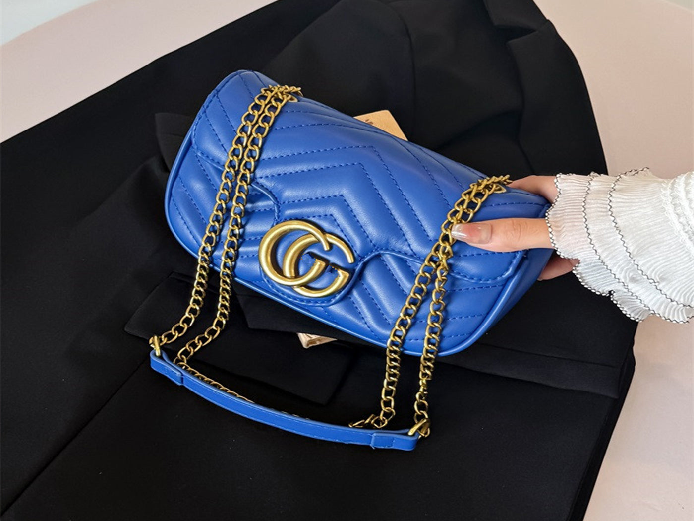 Quilted Gucci Inspired Gold Chain Shoulder Bag for Women